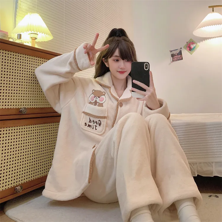 睡衣女冬季加厚加绒2025新款法兰绒长袖长裤保暖家居服套装