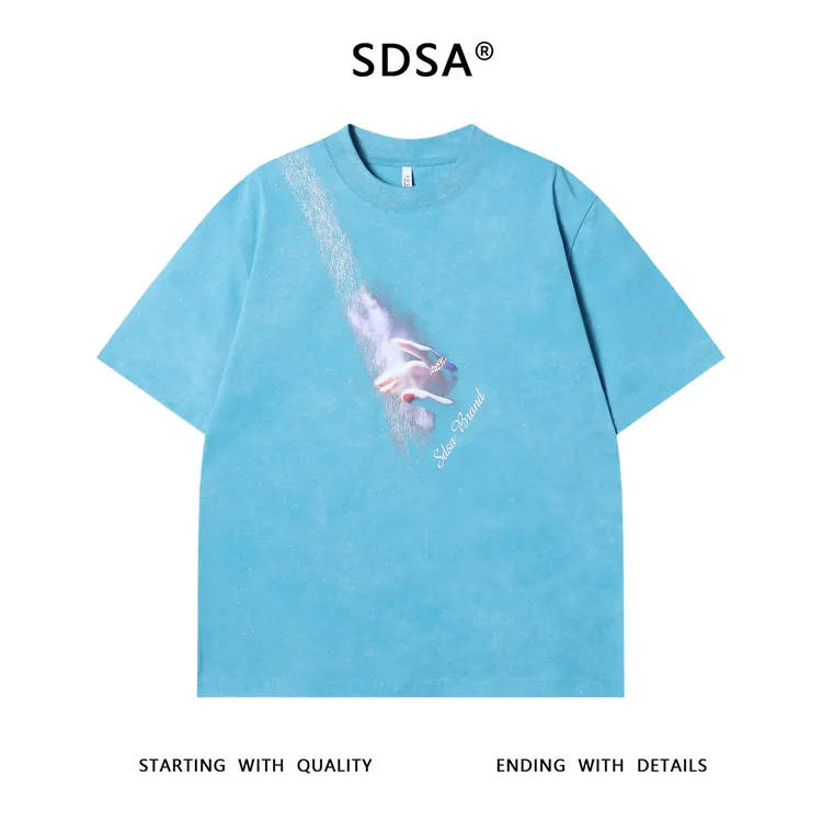 夏季高级感新款男士手指字母印花短袖T恤满天星设计感百搭上衣