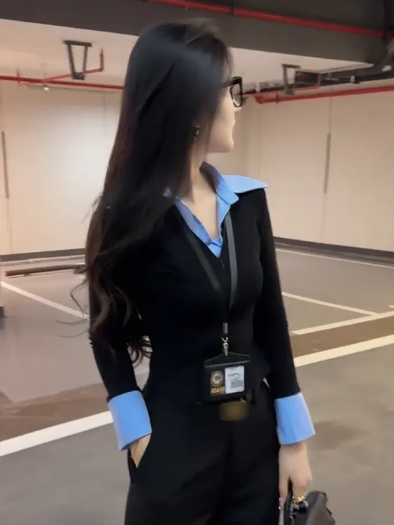 韩版拼接polo领衬衫假两件t恤女春秋新款修身显瘦内搭打底衫上衣