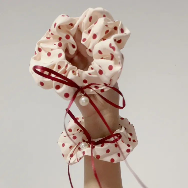 芭蕾风红色波点蝴蝶丝带大肠发圈女韩系温柔发绳头绳高级感发饰女