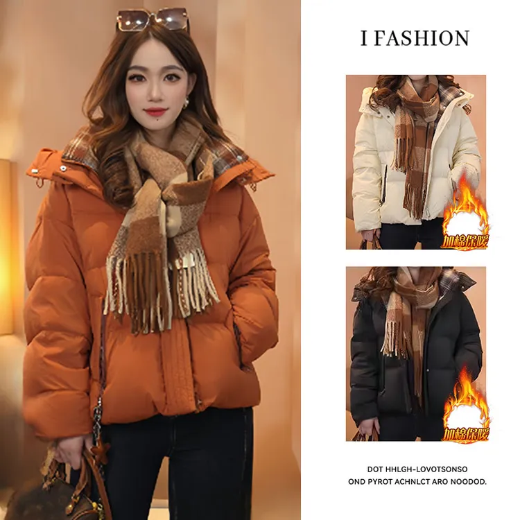 2025冬季时尚百搭棉服女小个子加棉加厚连帽收腰拉链保暖短款外套