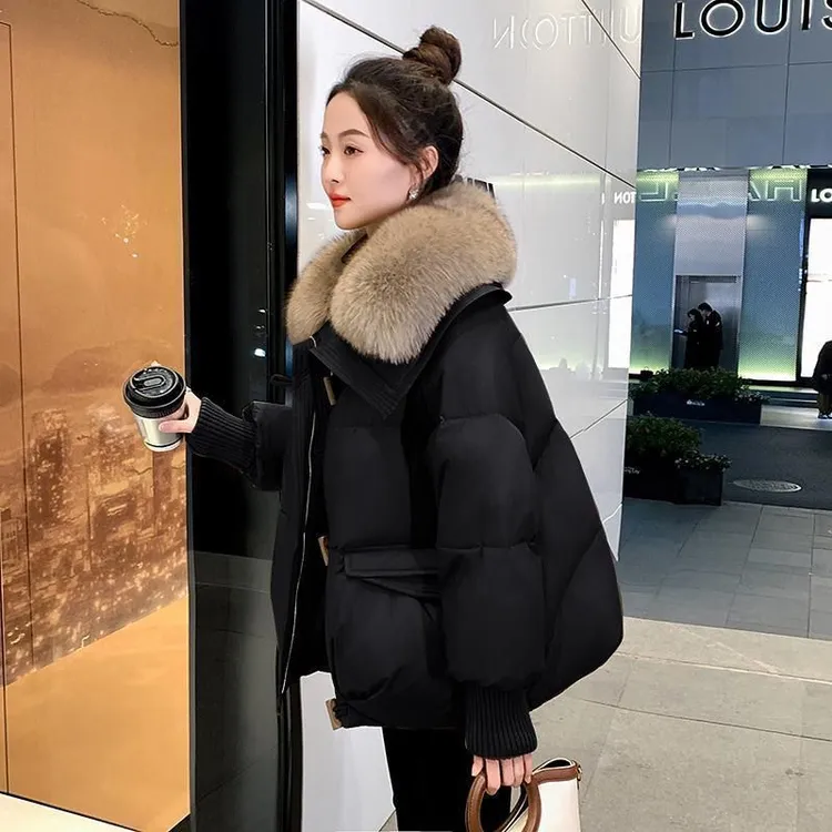 新款冬季网红爆款大毛领绒棉服女装新款加厚保暖时尚棉衣外套加绒