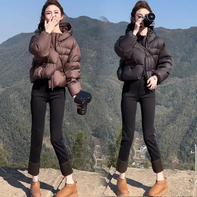 连帽短款衣女士2025冬季新款韩版洋气面包服小个子保暖服外套