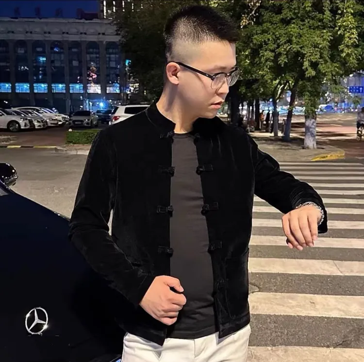 秋季新款休闲中式立领唐装修身百搭潮流丝绒长袖复古嗯外套夹克潮