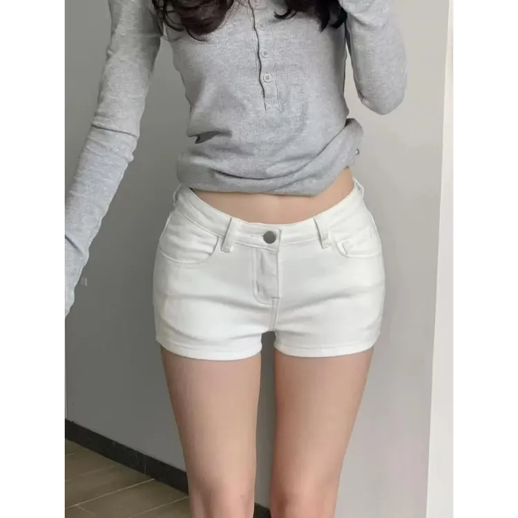 小个子夏季白色辣妹低腰弹力百搭直修身牛仔短裤显瘦美式热裤