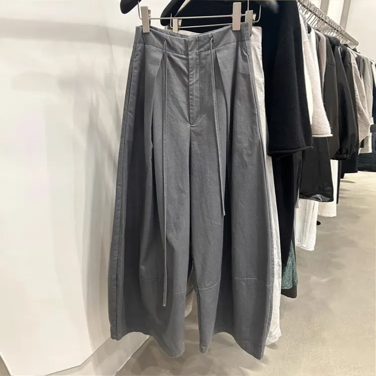 老钱风褶皱垂感抽绳气球裤女2025韩系秋季新款慵懒感百搭阔腿裤