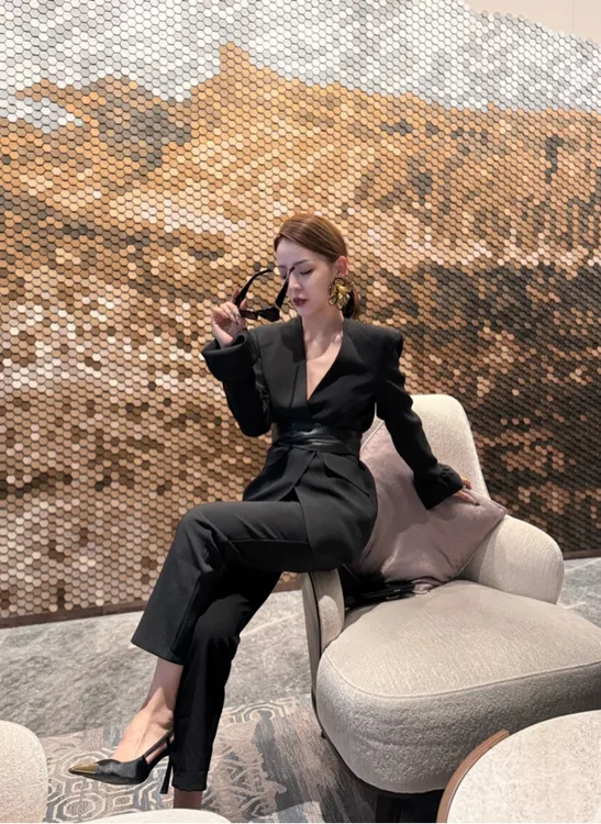 YANGYANG洋洋 春季新款欧若风气质显瘦百搭西服套装