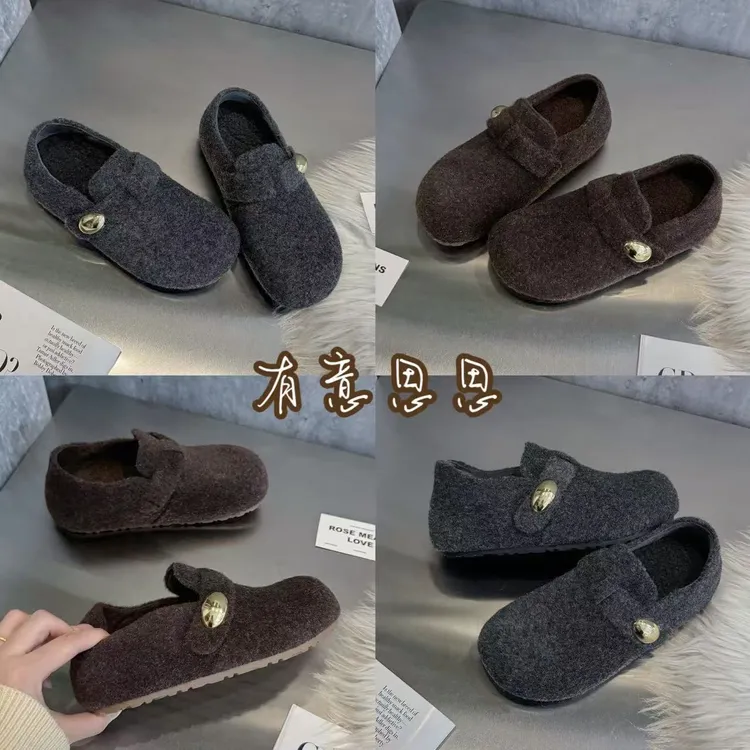 有意思思女鞋“小金豆豆”加绒薄绒勃肯鞋舒适休闲软底时尚
