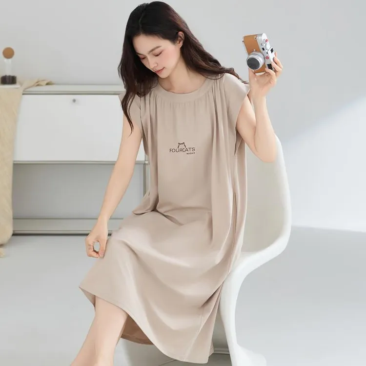 【新品】纯棉睡裙夏季薄款睡衣女背心方领连衣裙宽松大码孕妇家居服