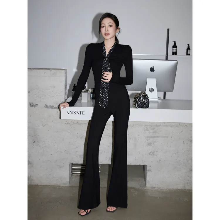 MEINA【携星揽月】法式时尚气质设计感休闲百搭简约飘带V领针织衫