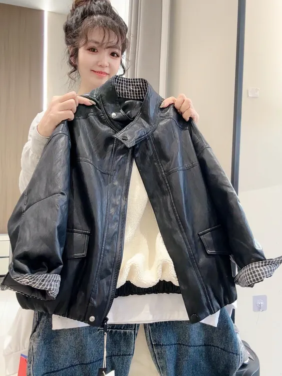 儿童冬季加绒加厚韩版皮衣时尚休闲黑色帅气冬款潮流洋气百搭宽松