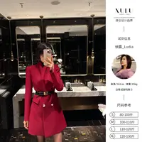XULU原创秋冬新款红色气质梭织精仿羊毛西装轻奢时尚中长款外套