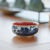 【YR】内祭红描金  （事事如意）大炉式杯 陶瓷主人杯