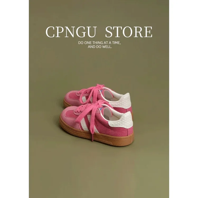 CPNGU 粉色复古德训鞋女2025新款百搭港风chic小白鞋小众休闲板鞋