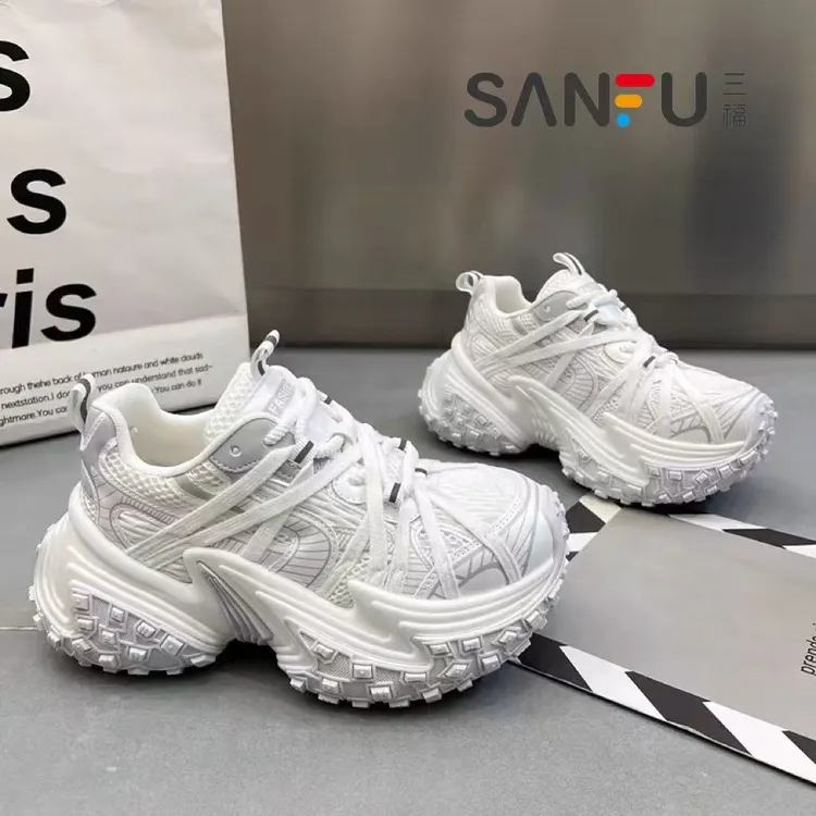 三福欧货轮胎厚底老爹鞋女鞋2025春季新款透气增高百搭休闲运动鞋