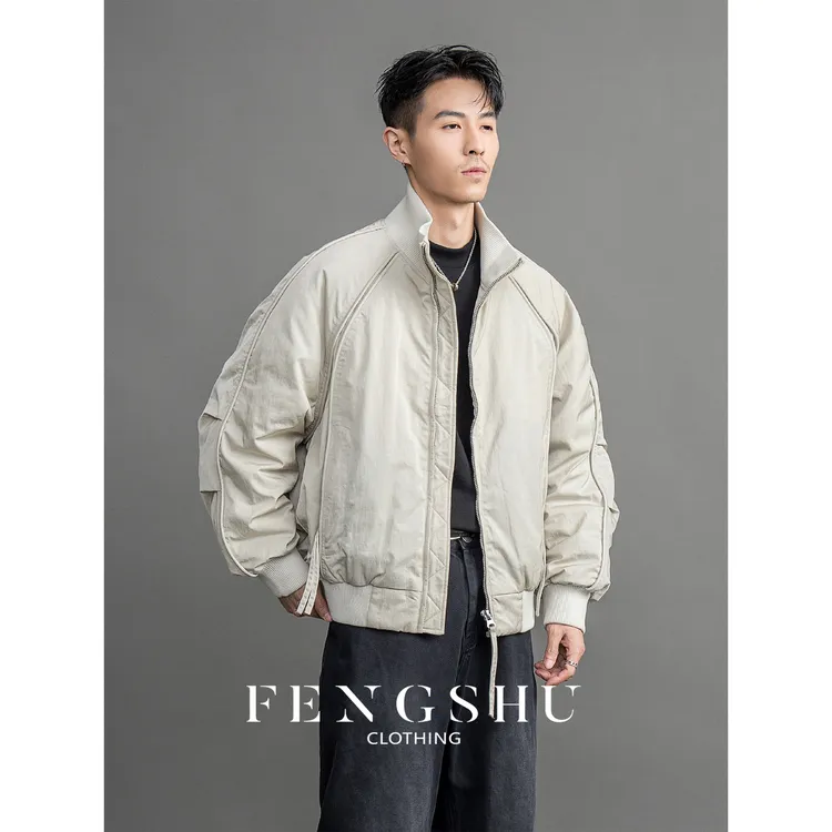 FENGSHU「极简设计 竖条衍缝」白鸭绒立领羽绒服男冬季宽松保暖外套