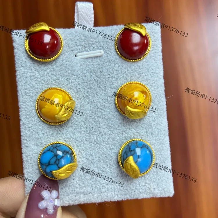 铜合金大理石项链 新款铜合金耳钉三件套