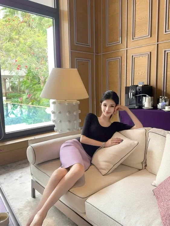 夏媛原创 御姐顶流  浅紫色修身显瘦包臀裙高级感A字裙半身裙