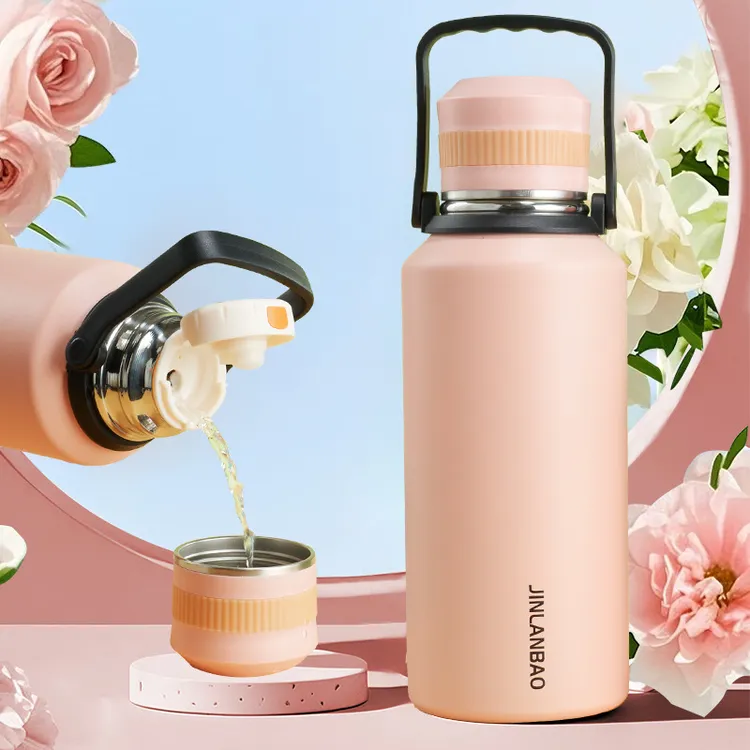 金蓝豹品牌厂家直销带提手便携大容量保温杯子双盖家用旅行保温壶