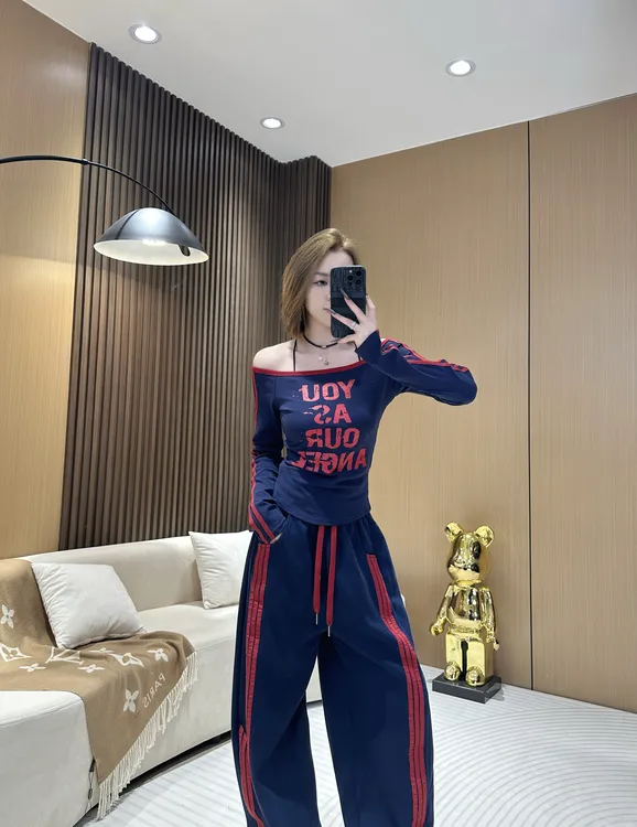 DA1769 撞色字母露肩T恤上衣 秋季辣妹美式长袖时尚休闲百搭上衣