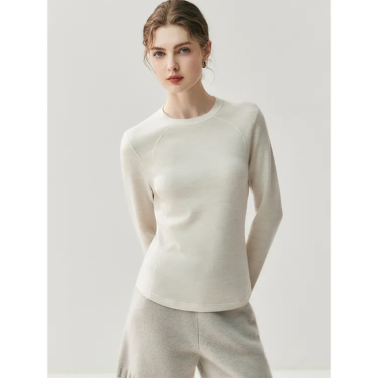 明线拼接精纺羊毛衫女秋冬气质洋气修身打底衫100%纯羊毛内搭毛衣