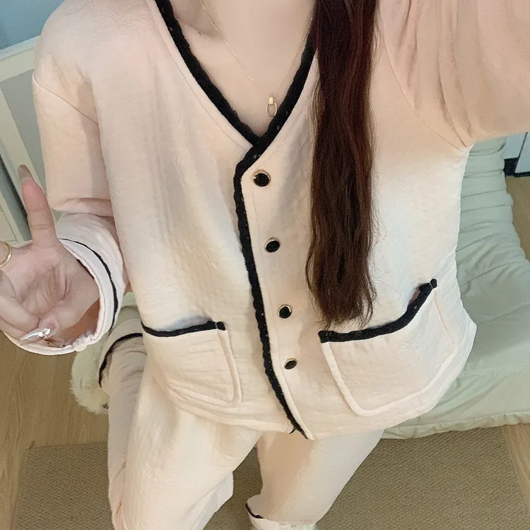 【空气棉夹层】加厚睡衣女款春秋冬季长袖甜美小香风开衫家居服套装