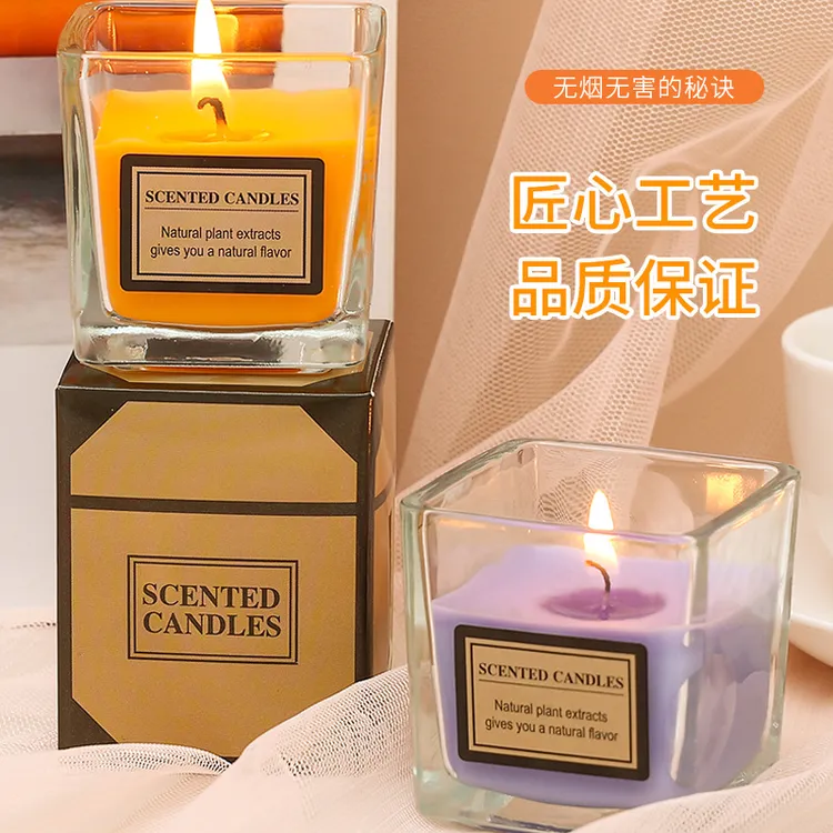 亚马逊香薰蜡烛浪漫植物蜡香氛无烟跨境玻璃杯精油家用方形