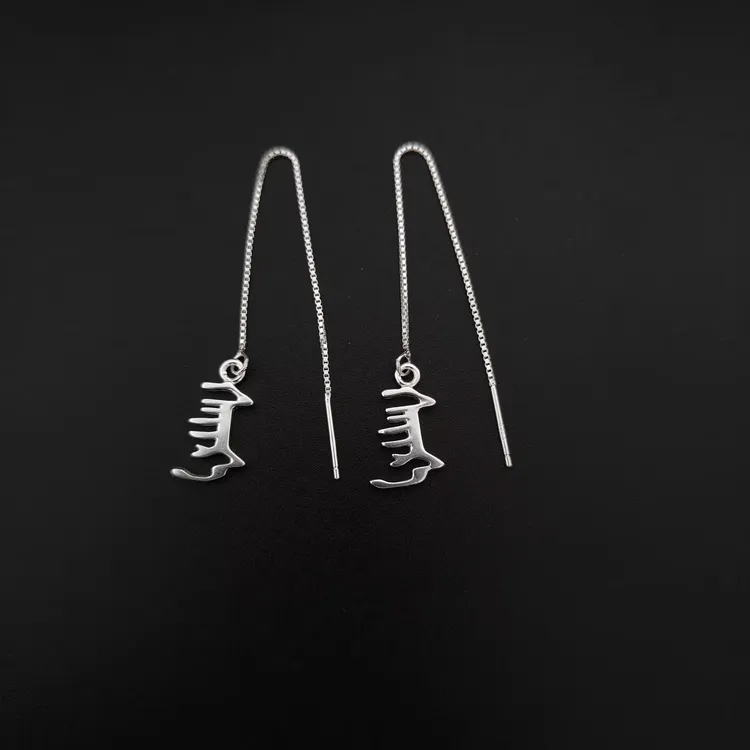 足银耳饰 蒙古元素纯银爱字耳线气质百搭小众简约个性素款礼物