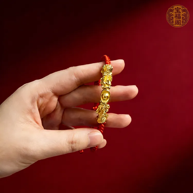 2026马年生肖适用聚財貔貅紅手绳手绳手工编织红绳新年复古金色