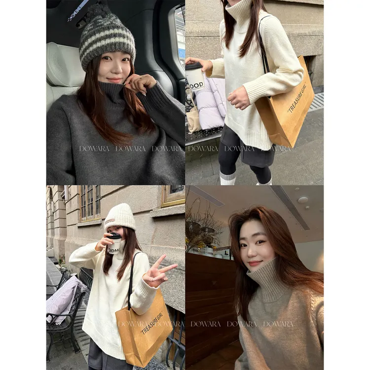 大婉酱微胖定制【头包脸2.0】冬季宽松洋气多巴胺高领厚毛衣女5792D
