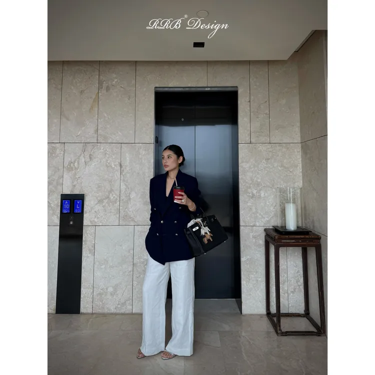 RRB Design“白开水”100% 色织法国亚麻松弛显瘦白色长裤阔腿裤