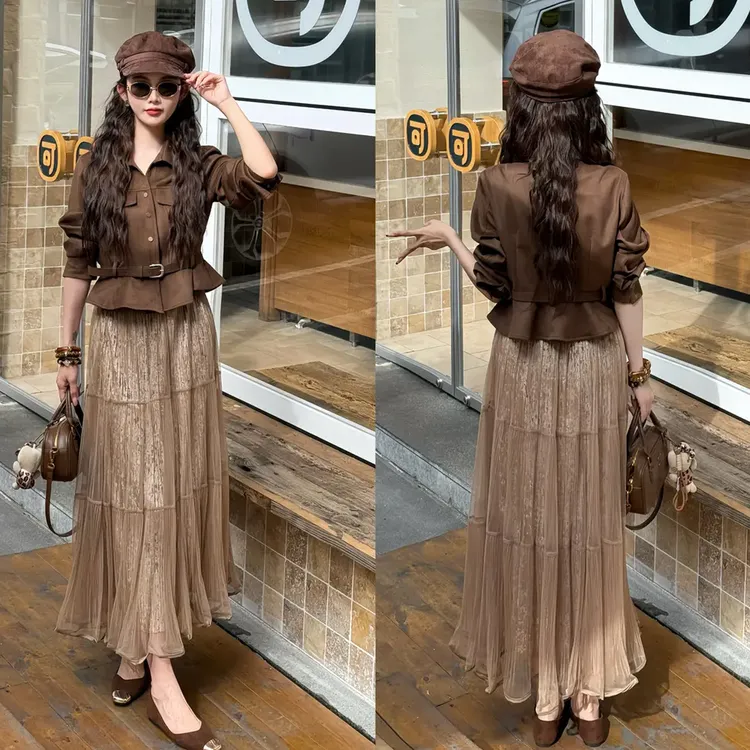 时尚半身裙女2025秋季新款洋气宽松显瘦百搭中长款A字裙蛋糕裙子