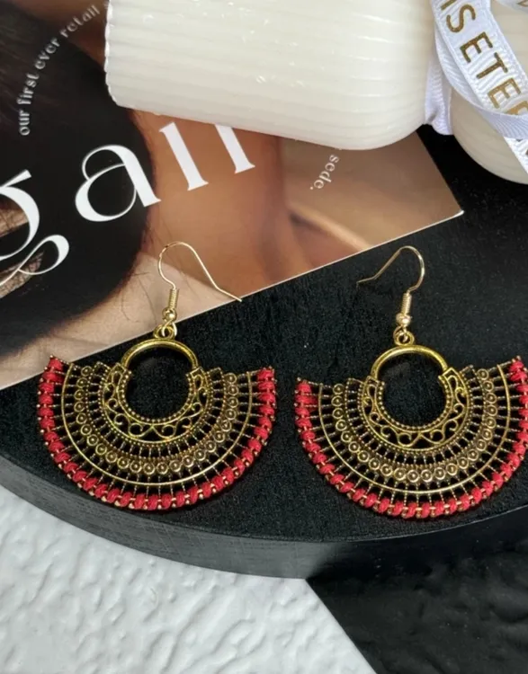 钛钢耳饰 钛钢耳饰 LARVINA红色波西米亚风耳环