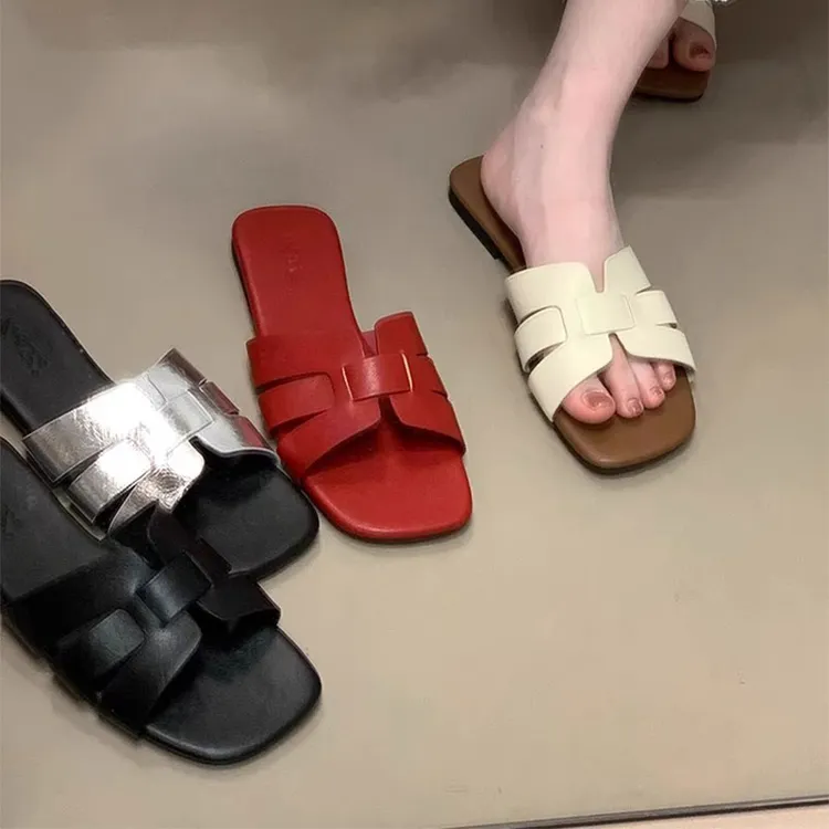 韩版编织带平底露趾一字拖鞋女夏外穿仙女风配裙子绝美凉拖鞋子女