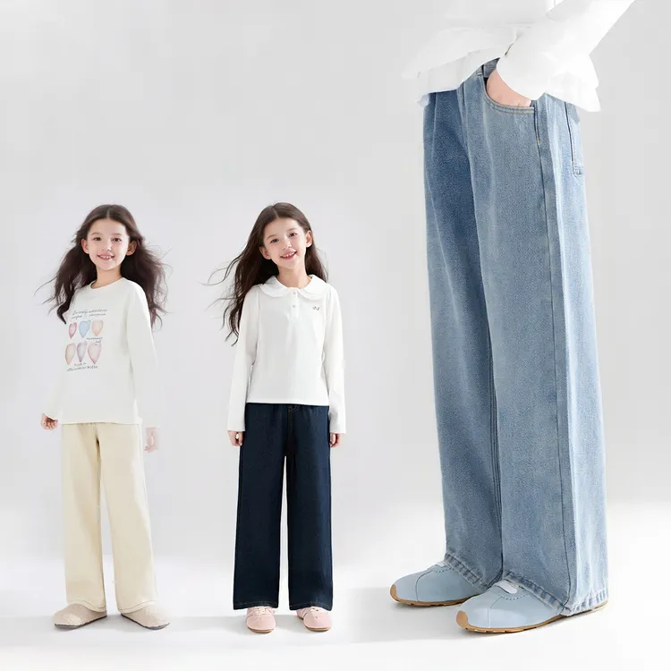 笛莎官方童装女童25秋冬新款儿童宝宝直筒裤子外穿宽松加绒牛仔裤