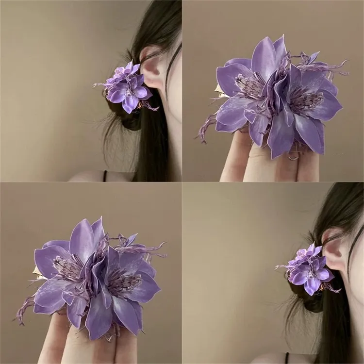花涧紫！甜美龙须茉莉发夹！氛围感刘海夹海边拍照边夹盘发器头饰
