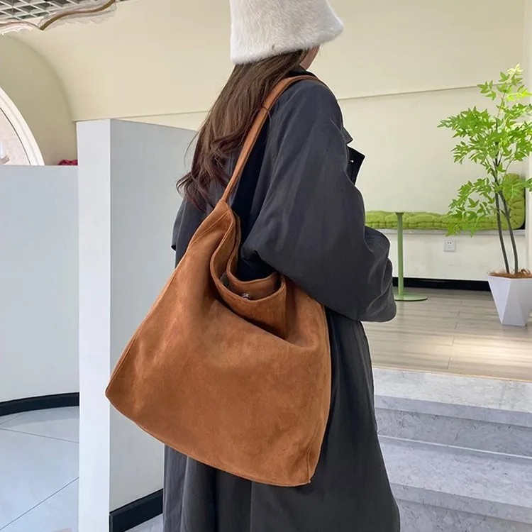 秋冬包包磨砂绒托特包女时尚美拉德色系单肩包腋下包通勤