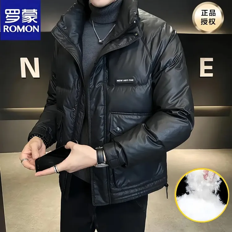 Romon/罗蒙皮羽绒服男士冬季新款休闲时尚韩版帅气商务保暖外套潮