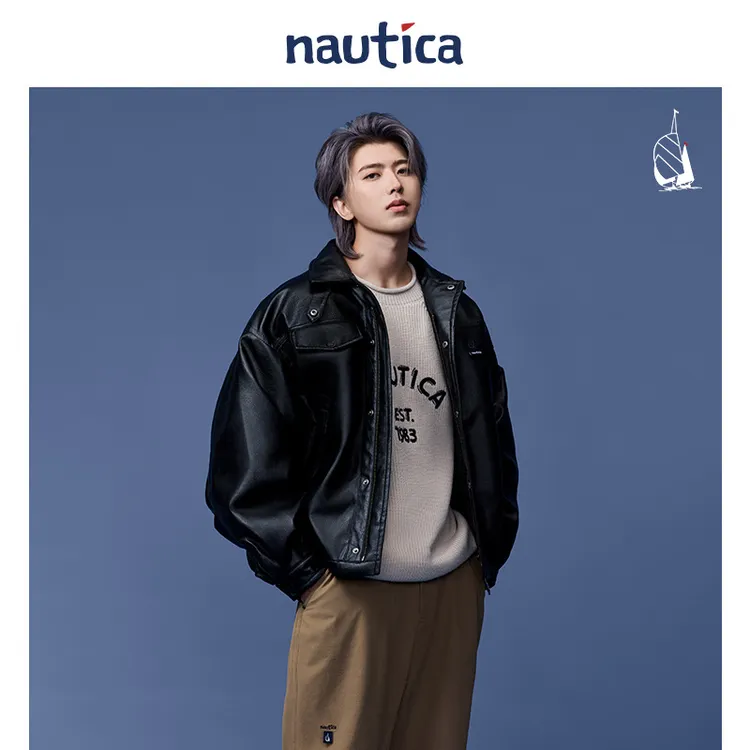【蔡徐坤同款】nautica白帆 日系中性宽松复古百搭仿皮外套JW5402