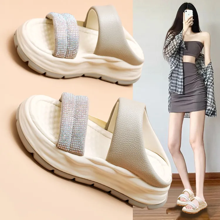 时尚高跟网红ins露趾平底休闲厚底坡跟软底女鞋凉拖鞋 美庶2025