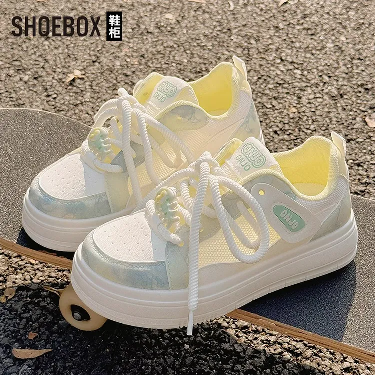 SHOEBOX鞋柜秋天透气女鞋2025新款网面板鞋时尚百搭女士小白鞋