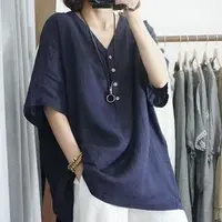 【清货+运费险】夏季新款棉麻衬衫女文艺宽松短袖t恤女大码上衣XK35