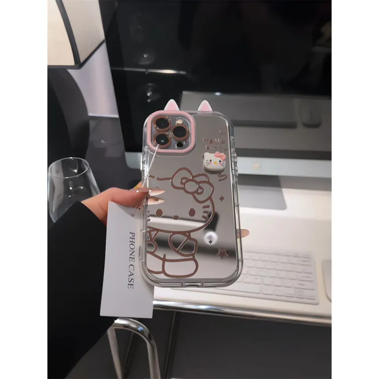 kt小熊适用苹果17pro手机壳16promax镜面华为p80奶油oppo小米vivo