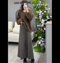 队队定制~【暗夜斜雨】高腰垂感复古斜纹半身裙洋气百搭条纹裙