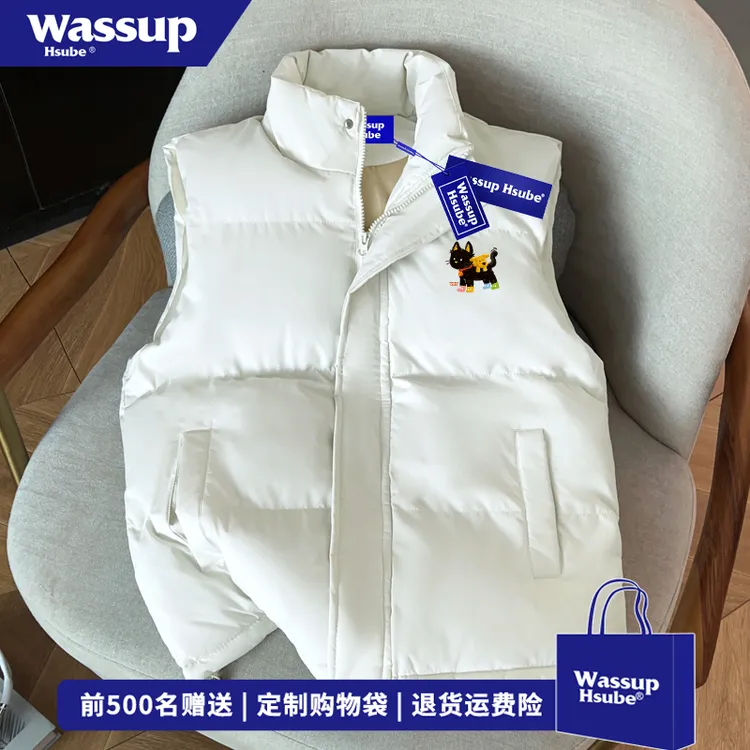 WASSUP HSUBE简约vibe风卡通个性马甲男女秋冬季保暖棉服坎肩外套