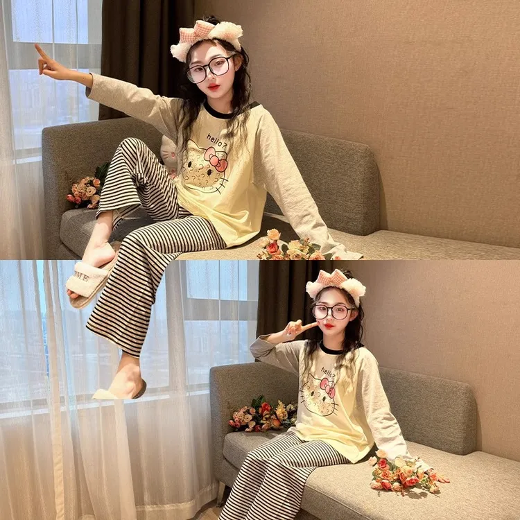 睡衣女款儿童2025网红新款女童初中生纯棉长袖套装女孩空调家居服