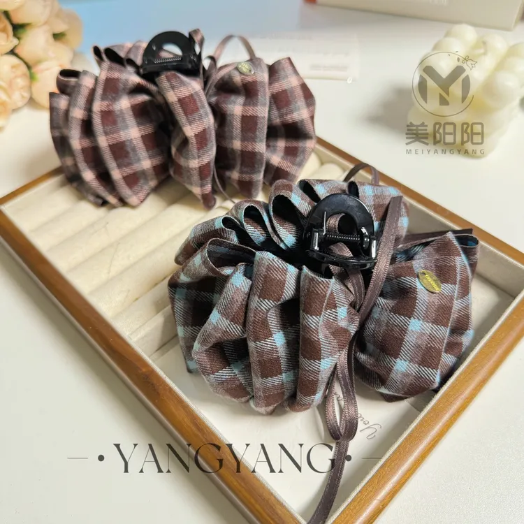 韩系学院风气质百搭格纹飘带抓夹ins发夹夹子网红发卡鲨鱼夹发饰商品图