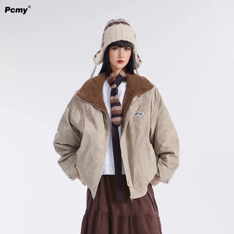 PCMY潮牌美式复古巴恩风立领棉服男女秋冬季宽松加厚保暖情侣外套