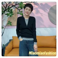 【MIO】米奥修身显瘦减龄叠穿假两件针织拼色V领秋季长袖上衣女
