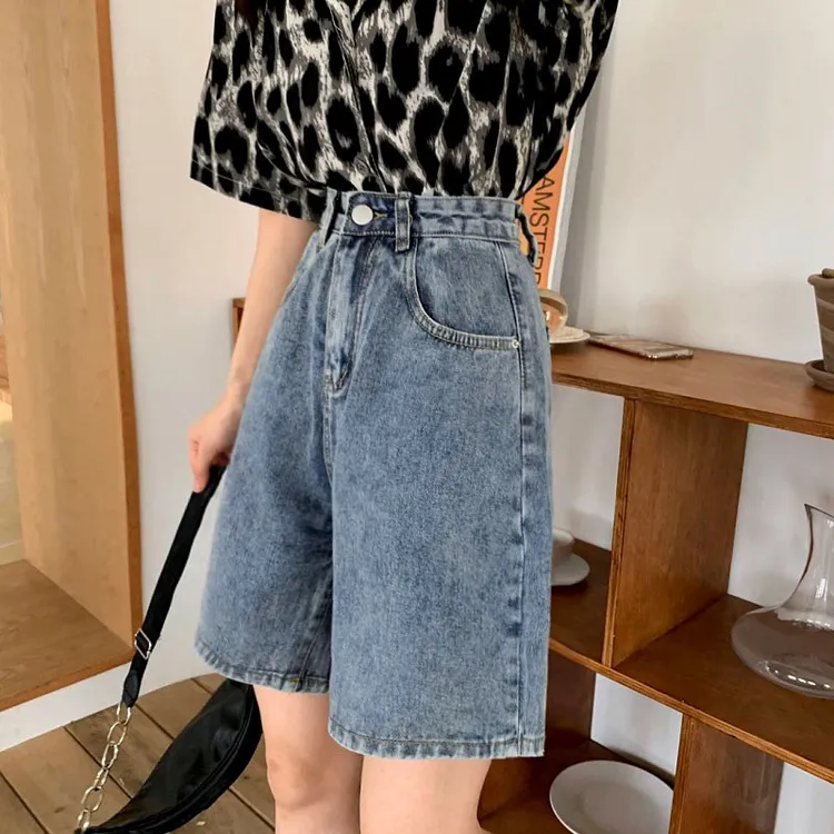 牛仔短裤女装宽松2025春夏高腰裤子设计感A字阔腿裤